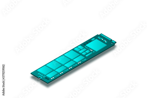 NVME Express M.2 memory realistic 3d isometric illustration, random access memory, personal computer hardware component, custom gaming and workstation accessories, vector illustration.