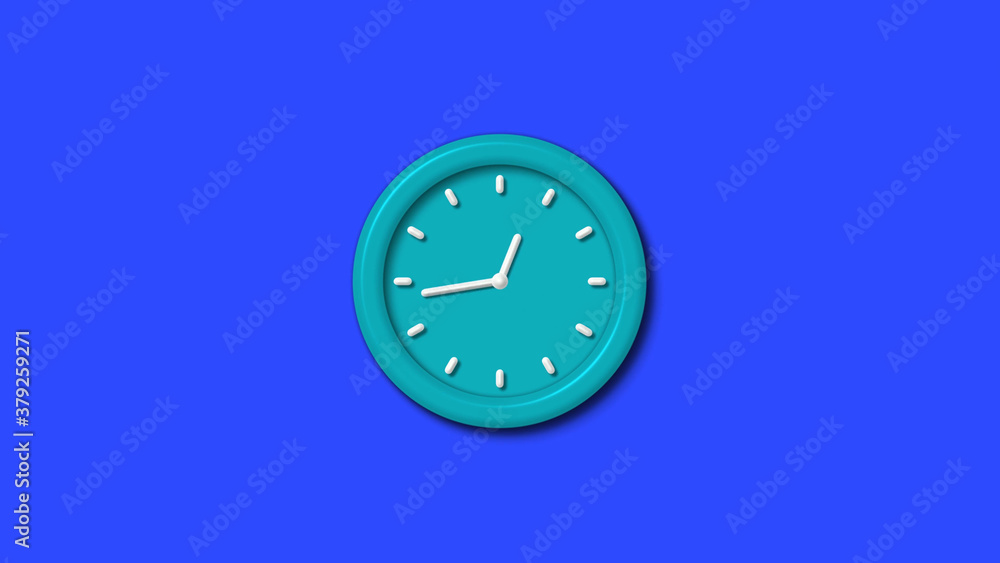 Cyan color 12 hours 3d wall clock on blue background,wall clock Cyan color 12 hours 3d wall clock on blue background,wall clock