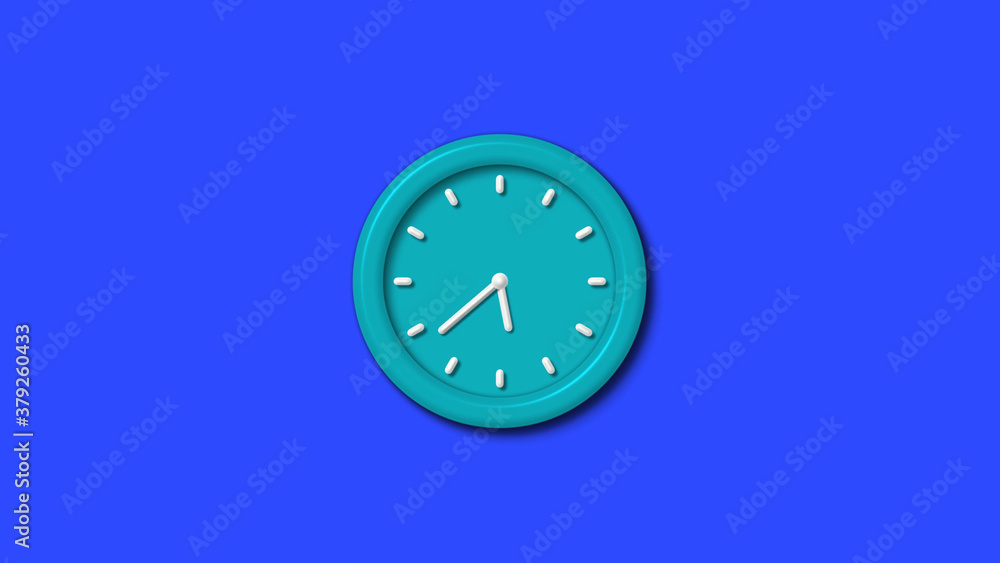 Cyan color 12 hours 3d wall clock on blue background Cyan color 12 hours 3d wall clock on blue background