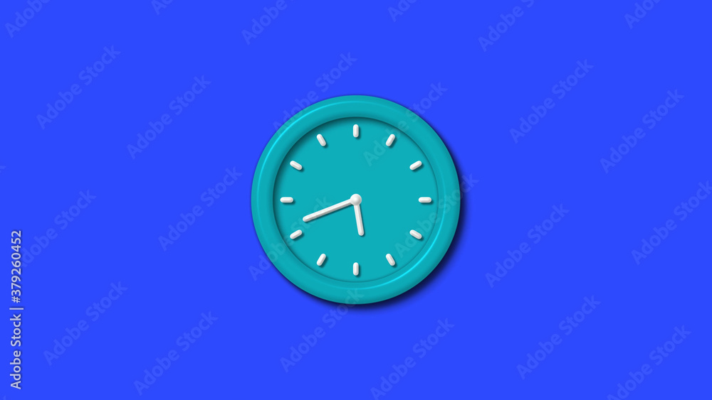 Cyan color 12 hours 3d wall clock on blue background Cyan color 12 hours 3d wall clock on blue background