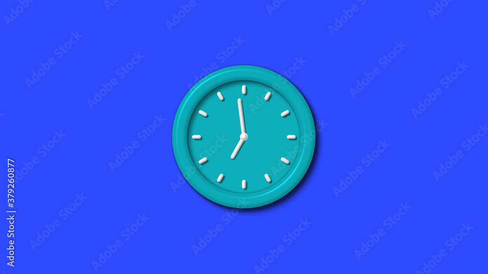 Cyan color 12 hours 3d wall clock on blue background Cyan color 12 hours 3d wall clock on blue background