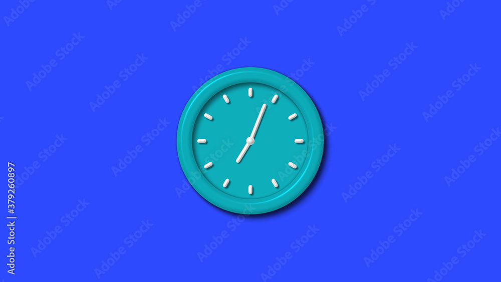 Cyan color 12 hours 3d wall clock on blue background Cyan color 12 hours 3d wall clock on blue background