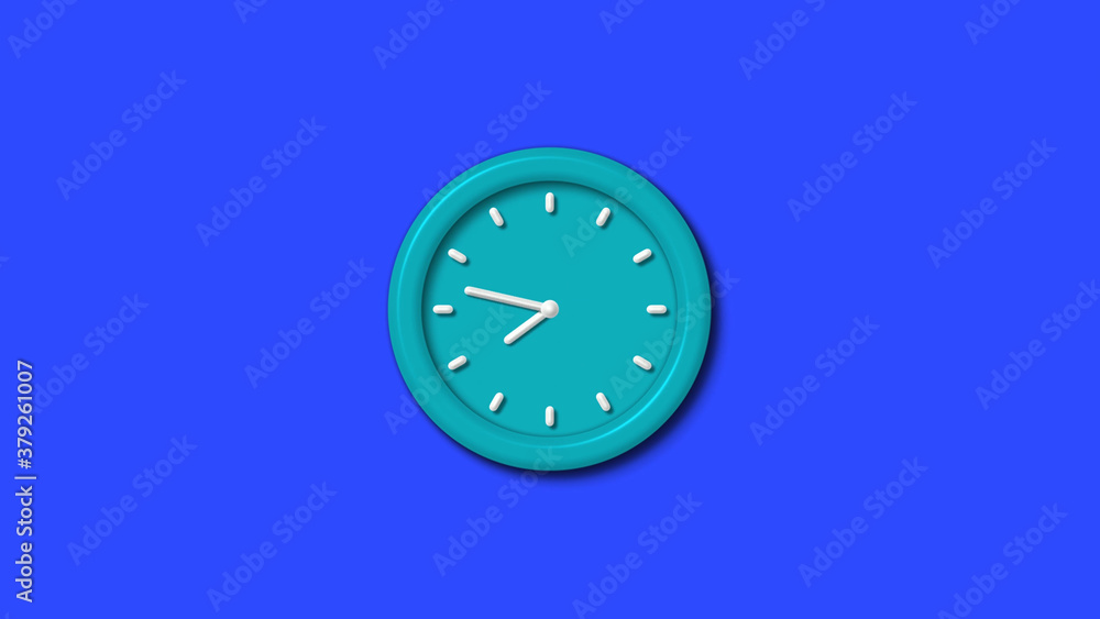 Cyan color 12 hours 3d wall clock on blue background Cyan color 12 hours 3d wall clock on blue background