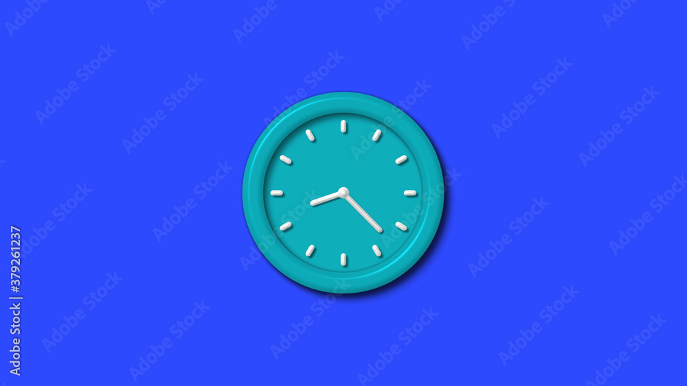 Cyan color 12 hours 3d wall clock on blue background Cyan color 12 hours 3d wall clock on blue background