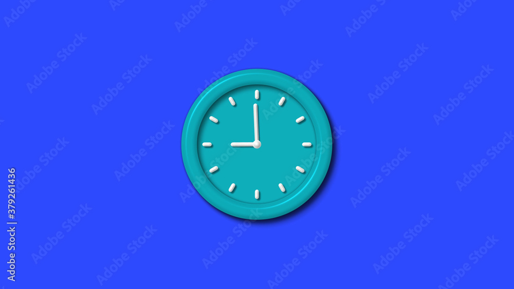 New cyan color 3d wall clock on blue background,wall clock