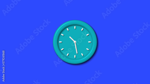 New cyan color 3d wall clock on blue background,wall clock