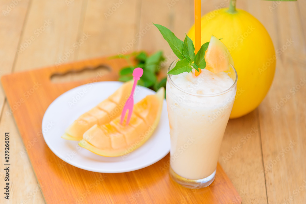 Orange Milk melon Smoothie in glass for drink Orange Milk melon Smoothie in glass for drink