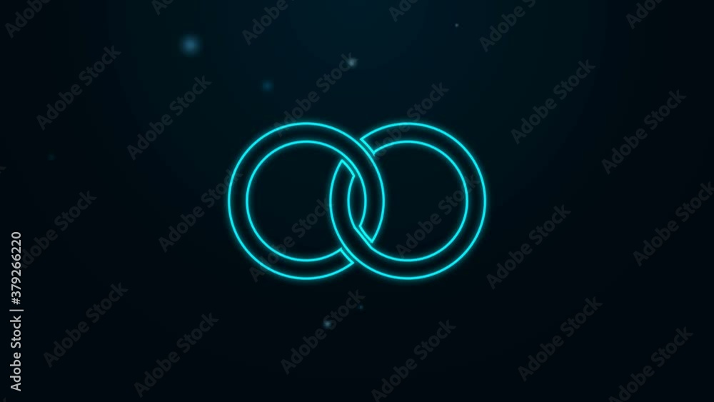 Glowing neon line Wedding rings icon isolated on black background. Bride and groom jewelery sign. Marriage icon. Diamond ring icon. 4K Video motion graphic animation Glowing neon line Wedding rings icon isolated on black background. Bride and groom jewelery sign. Marriage icon. Diamond ring icon. 4K Video motion graphic animation