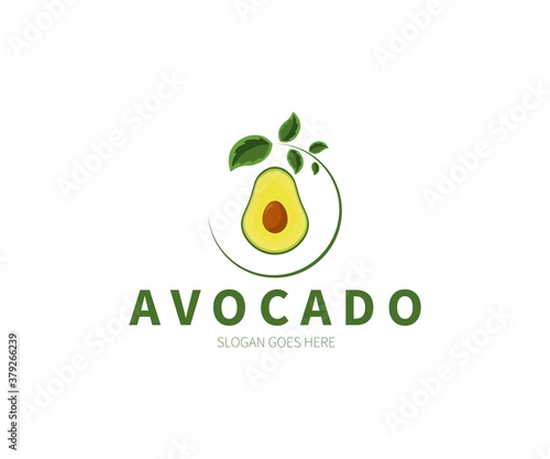 Avocado and leaves logo concept. Vector Design Illustration. Symbol and Icon Vector Template.