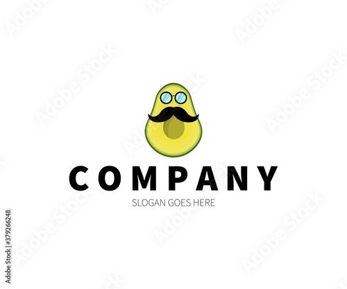 Avocado mustache, glasses, incognito Logo Concept. Vector Design Illustration. Symbol and Icon Vector Template.