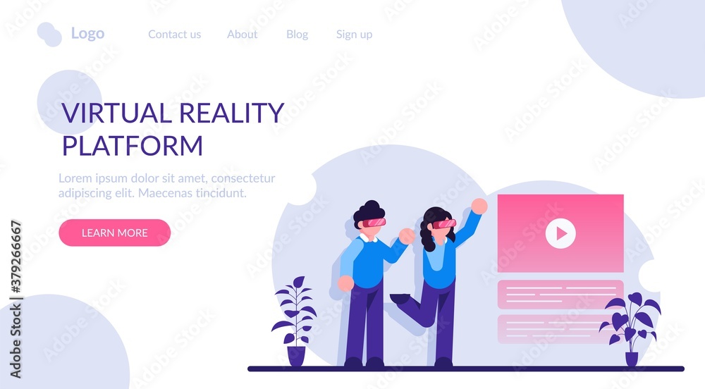 Virtual reality platform. People use VR headset or glasses. Modern technology for entertainment or video viewing. Flat illustration. Virtual reality platform. People use VR headset or glasses. Modern technology for entertainment or video viewing. Flat illustration.