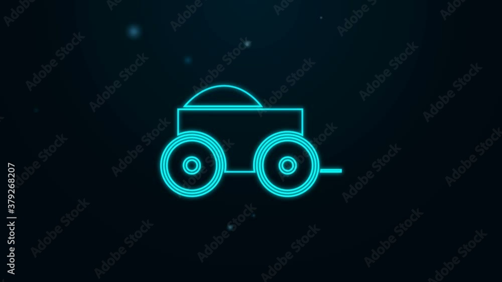 Glowing neon line Wooden four-wheel cart with hay icon isolated on black background. 4K Video motion graphic animation Glowing neon line Wooden four-wheel cart with hay icon isolated on black background. 4K Video motion graphic animation