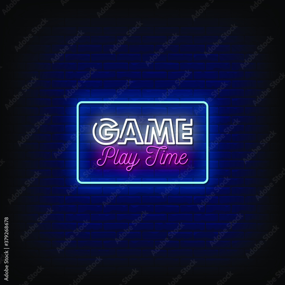 Obraz premium Game Play Time Neon Signs Style Text Vector