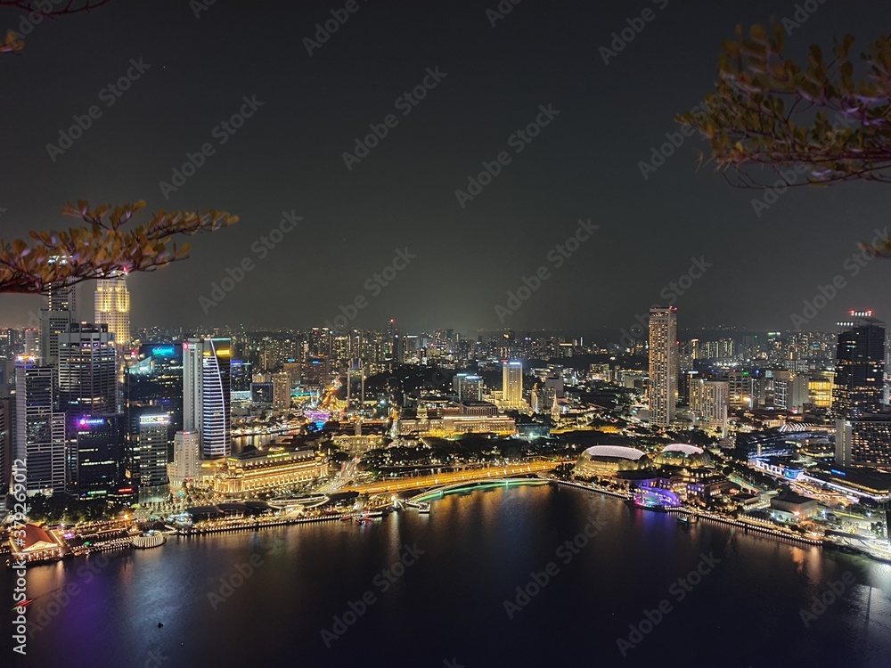 Naklejka premium Amazing city view at night in Singapore