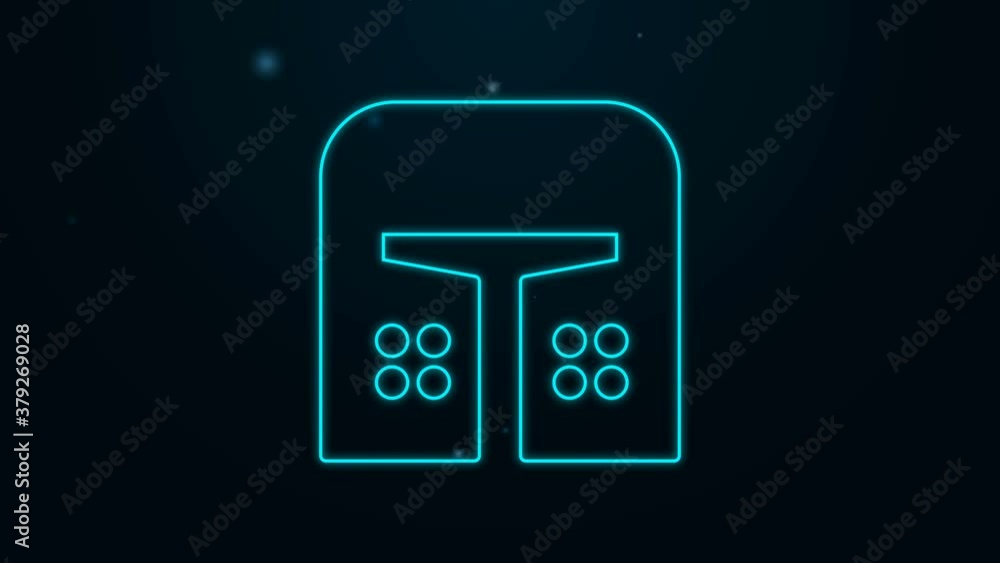 Glowing neon line Medieval iron helmet for head protection icon isolated on black background. 4K Video motion graphic animation Glowing neon line Medieval iron helmet for head protection icon isolated on black background. 4K Video motion graphic animation