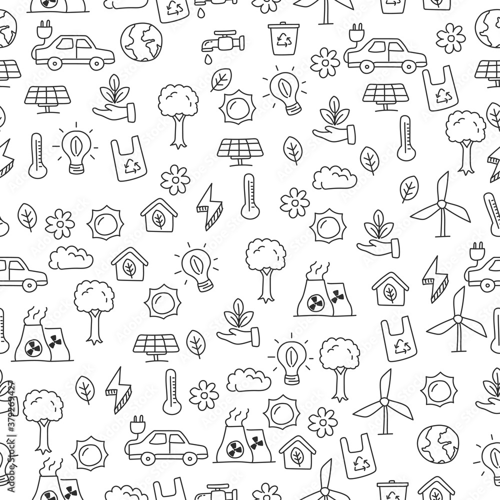Fototapeta Ecology doodle seamless pattern with black color suitable for background or wallpaper