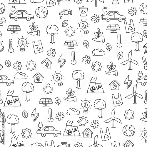 Ecology doodle seamless pattern with black color suitable for background or wallpaper 