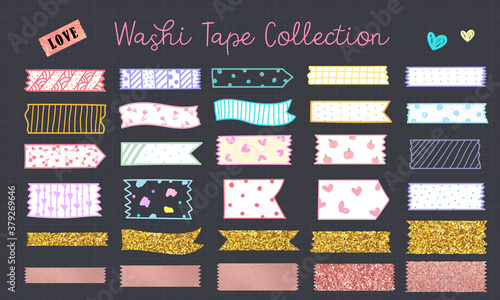Cute hand drawn washi tape collection in pastel color