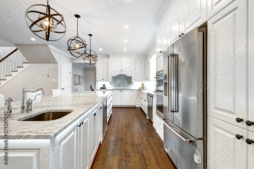 Real estate photography - New big luxury modern house in Montreal's suburb partially furnished with backyard, empty rooms, closets, basement and garage