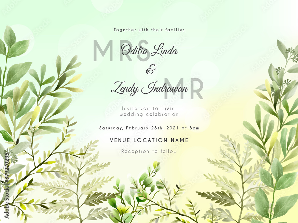 Obraz beautiful wedding invitation template with greenery floral watercolor