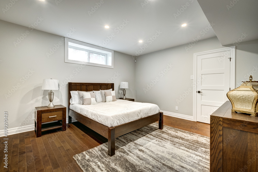 Fototapeta premium Real estate photography - New big luxury modern house in Montreal's suburb partially furnished with backyard, empty rooms, closets, basement and garage