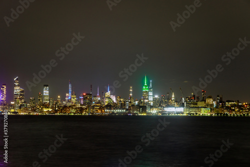 New York City panorama skyline at Manhattan office buildings by night