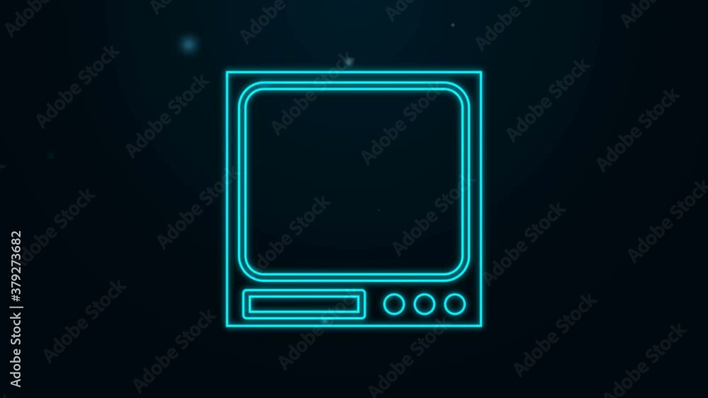 Glowing neon line Electronic scales icon isolated on black background. Weight measure equipment. 4K Video motion graphic animation