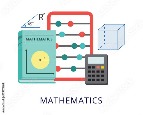 Mathematics school subject teaching or studies flat vector illustration isolated.