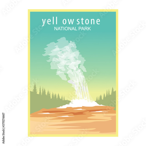 Fotótapéta yellowstone geyser on flatt illustration for background and image