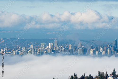 A picture of downtown Vancouver on a misty morning.   Vancouver BC Canada
