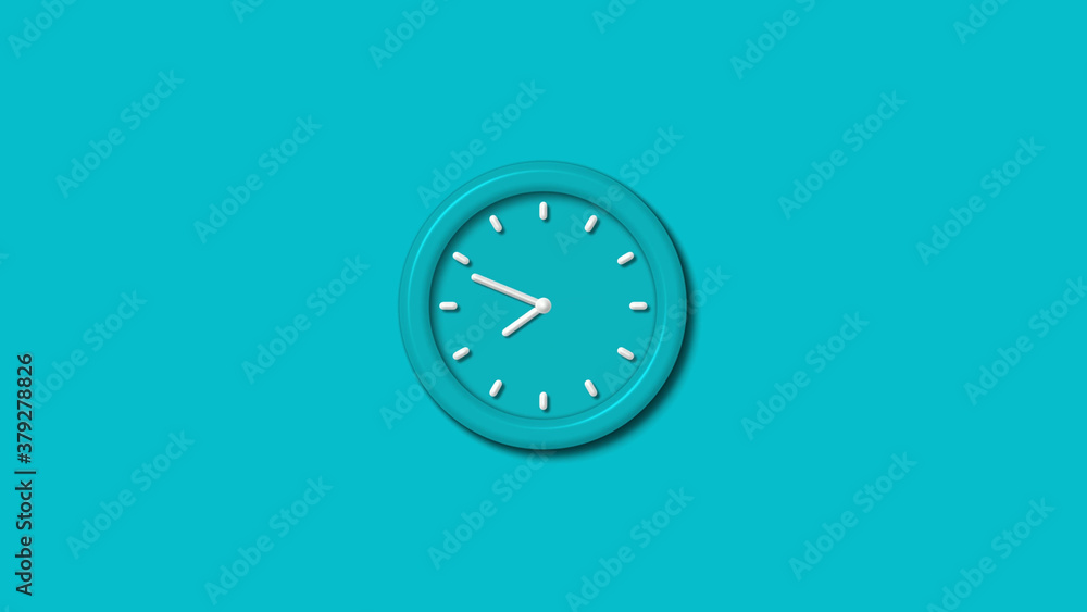Amazing cyan color 3d wall clock isolated on cyan background,3d wall clock Amazing cyan color 3d wall clock isolated on cyan background,3d wall clock