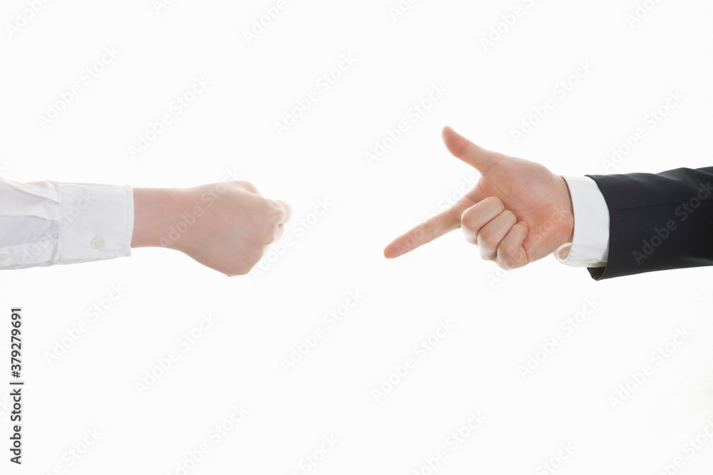 playing rock paper scissors on white background playing rock paper scissors on white background