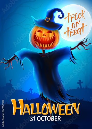 Halloween background, funny pumpkins. Greeting card for party and sale. Autumn holidays. Vector illustration EPS10.