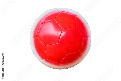 Classic leather soccer ball isolated on white background. Traditional white football equipment to play a competitive game. This photo can be used for sport concept with cut out.