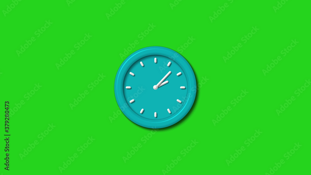 Cyan color 3d wall clock icon on green background,3d wall clock isolated Cyan color 3d wall clock icon on green background,3d wall clock isolated