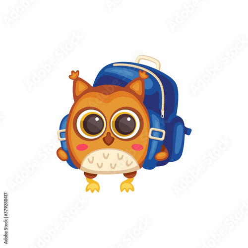 Cute owl with backpack - cartoon baby bird wearing school student bag