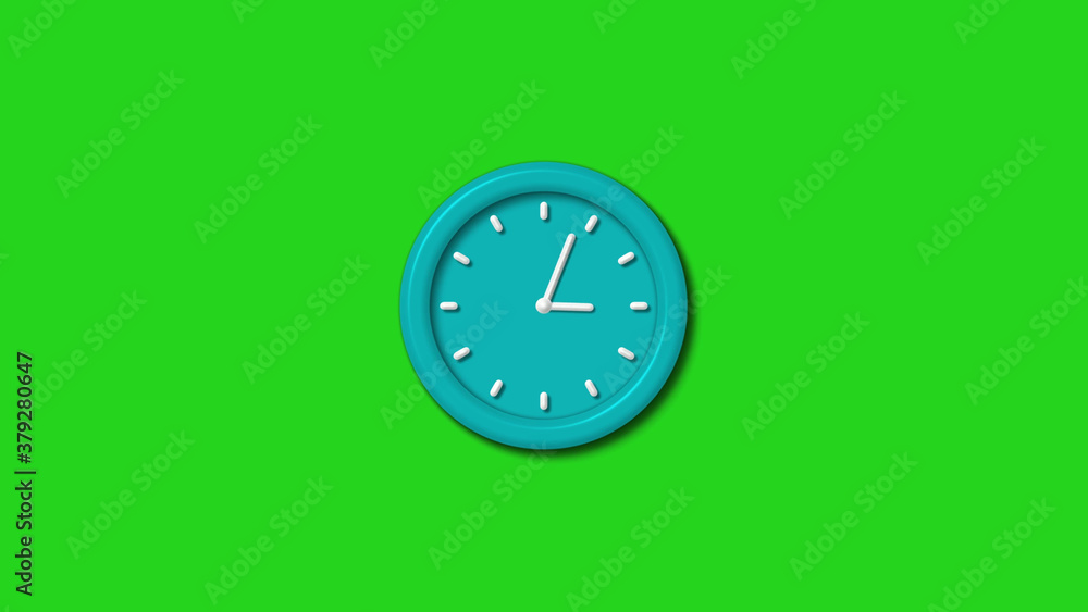 Cyan color 3d wall clock icon on green background,3d wall clock isolated Cyan color 3d wall clock icon on green background,3d wall clock isolated