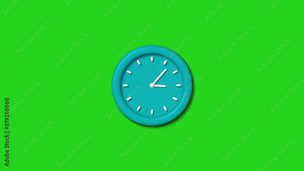 Cyan color 3d wall clock icon on green background,3d wall clock isolated Cyan color 3d wall clock icon on green background,3d wall clock isolated