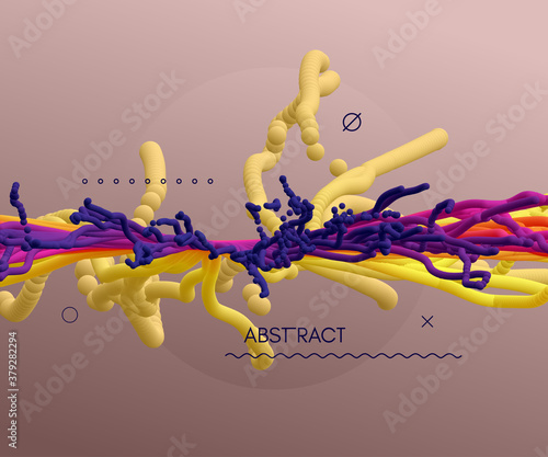 Small particles strive out of center. Abstract background with dynamic effect. 3d vector illustration in technology style.