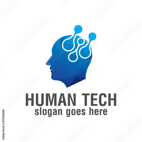 human tech logo. digital brain logo, smart idea, programer, developer, business technology symbol, vector template