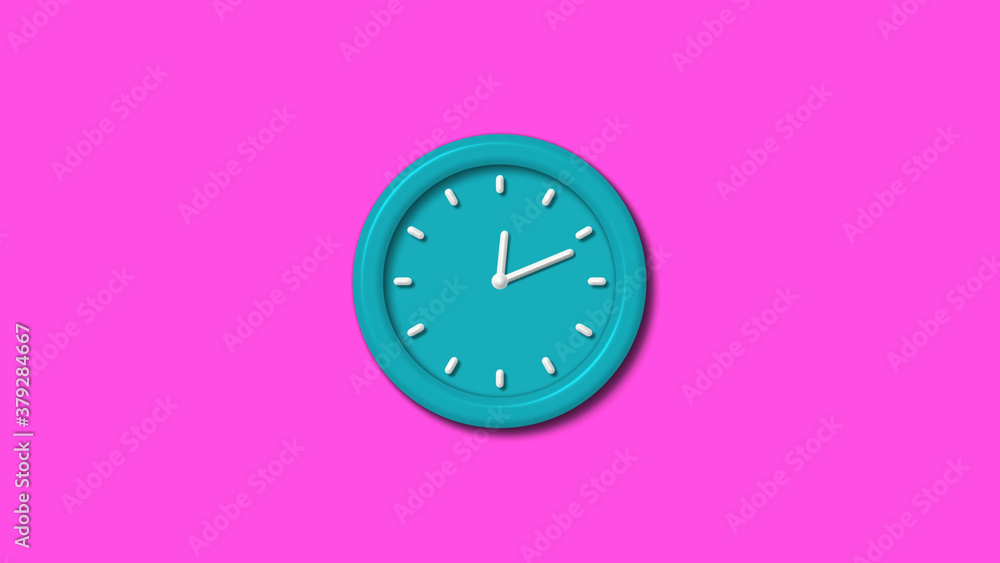 Amazing cyan color 3d wall clock isolated on pink background Amazing cyan color 3d wall clock isolated on pink background