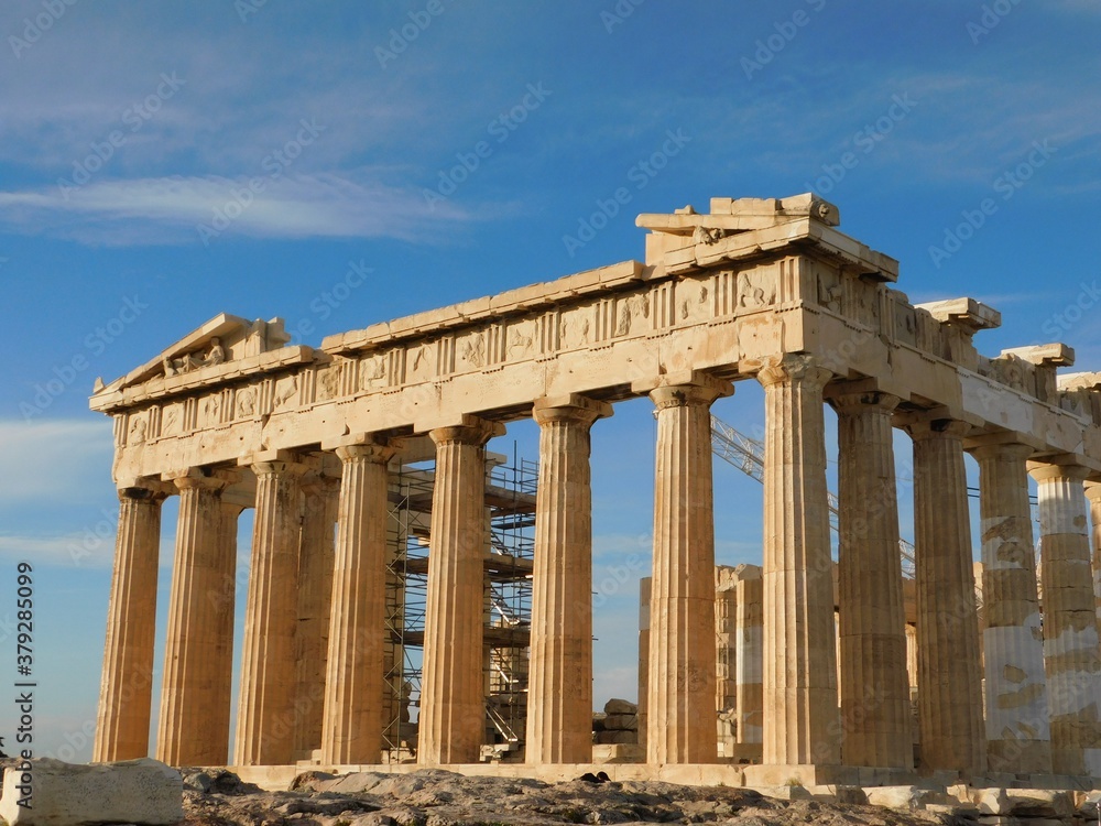 View of the Parthenon, the ancient temple of goddess Athena, in Athens, Greece