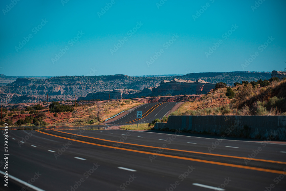 Fototapeta premium Panoramic picture of a scenic road, USA. Highway in America.