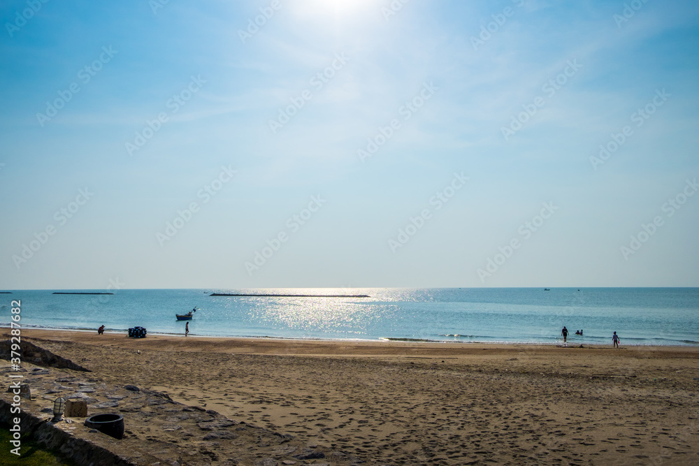 Beautiful sunset with blue sky over the horizon on the beach, Thailand. Tropical colorful sunrise from the sea. Beautiful sunset with blue sky over the horizon on the beach, Thailand. Tropical colorful sunrise from the sea.