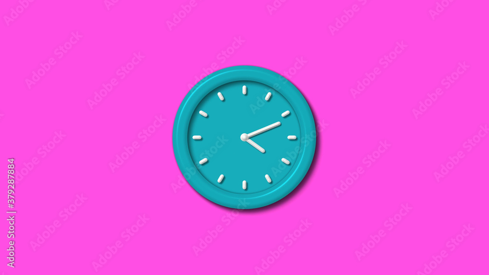 New cyan color 3d wall clock isolated on pink background,clock isolated New cyan color 3d wall clock isolated on pink background,clock isolated