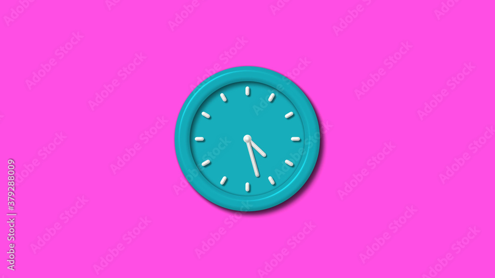 New cyan color 3d wall clock isolated on pink background,clock isolated