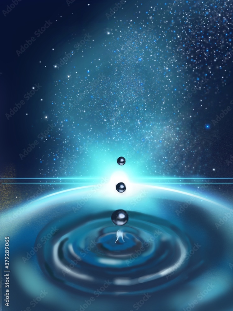 water drop splashing in the starry space