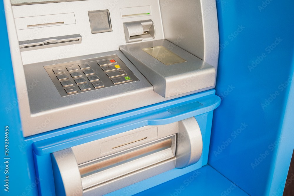 ATM cash machine that performs automatic payment operation. Which cardholder will be able to use with this type of device In cash withdrawal. Concept of work systems, safety and risk prevention method ATM cash machine that performs automatic payment operation. Which cardholder will be able to use with this type of device In cash withdrawal. Concept of work systems, safety and risk prevention method