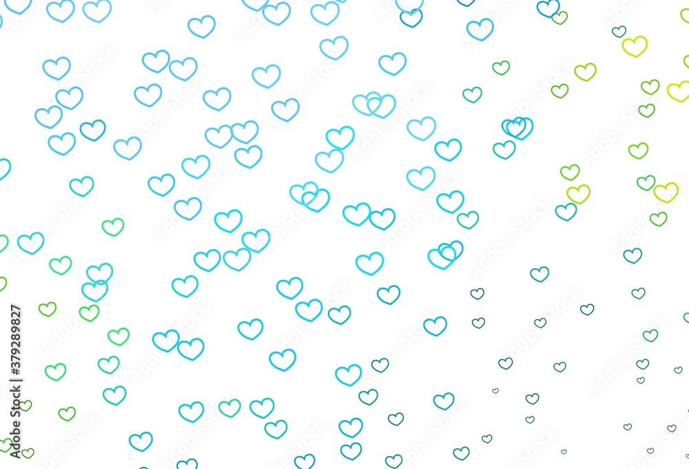 Light Blue, Green vector texture with lovely hearts.