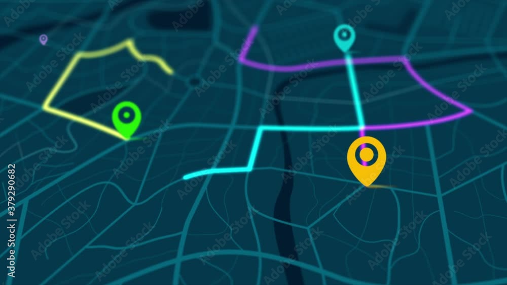 3D rendering GPS map navigator with direction path, different color of a route for transport concept, select focus shallow depth of field 3D rendering GPS map navigator with direction path, different color of a route for transport concept, select focus shallow depth of field